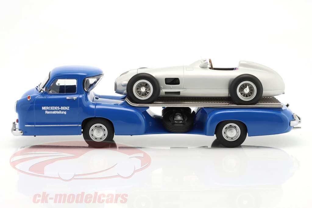 Set: Mercedes-Benz Renntransporter Blaues Wunder mit Mercedes-Benz W196 1:18 WERK83