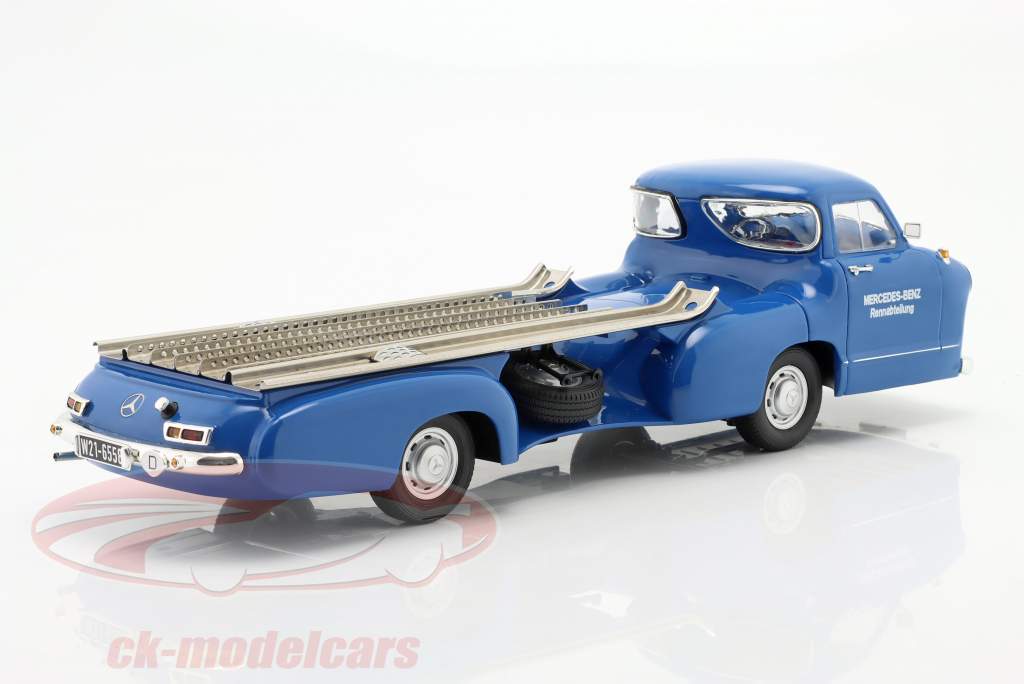 Mercedes-Benz race transporter Dat blauwheid Vraag me af bouwjaar 1955 blauw 1:18 WERK83
