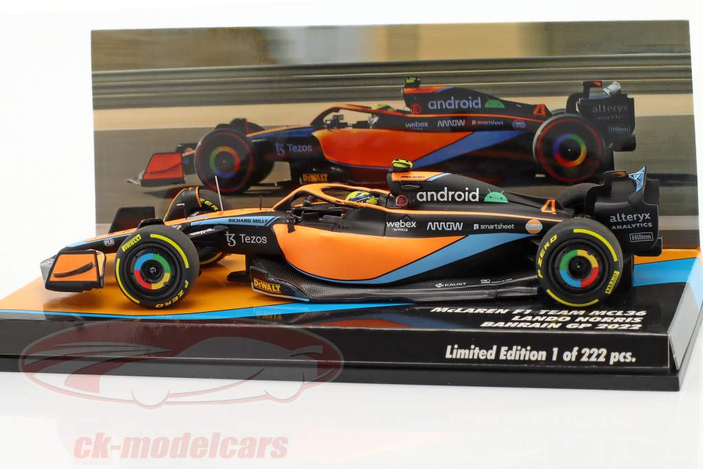 Lando Norris McLaren MCL36 #4 Bahrain GP fórmula 1 2022 1:43 Minichamps