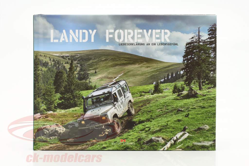 Set: Book Landy forever & Land Rover Defender white / black 1:38 Welly