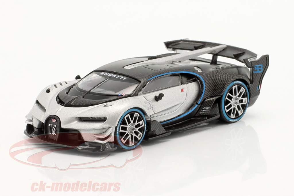 Bugatti Vision Gran Turismo zilver / zwart 1:64 TrueScale