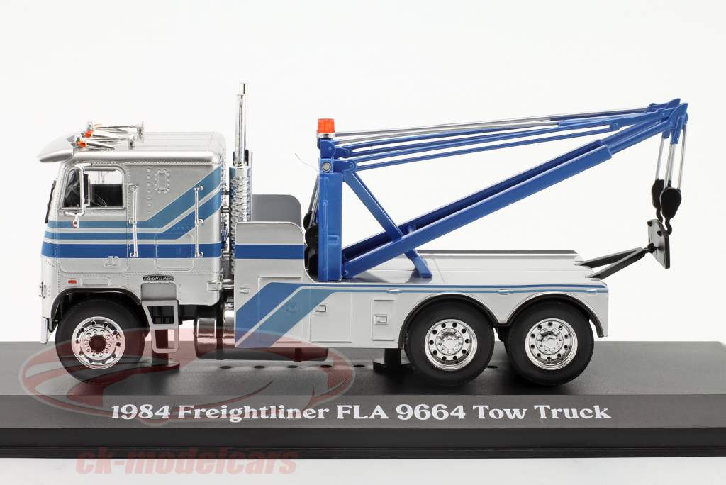 Freightliner FLA 9664 carro attrezzi 1984 d'argento / blu 1:43 Greenlight