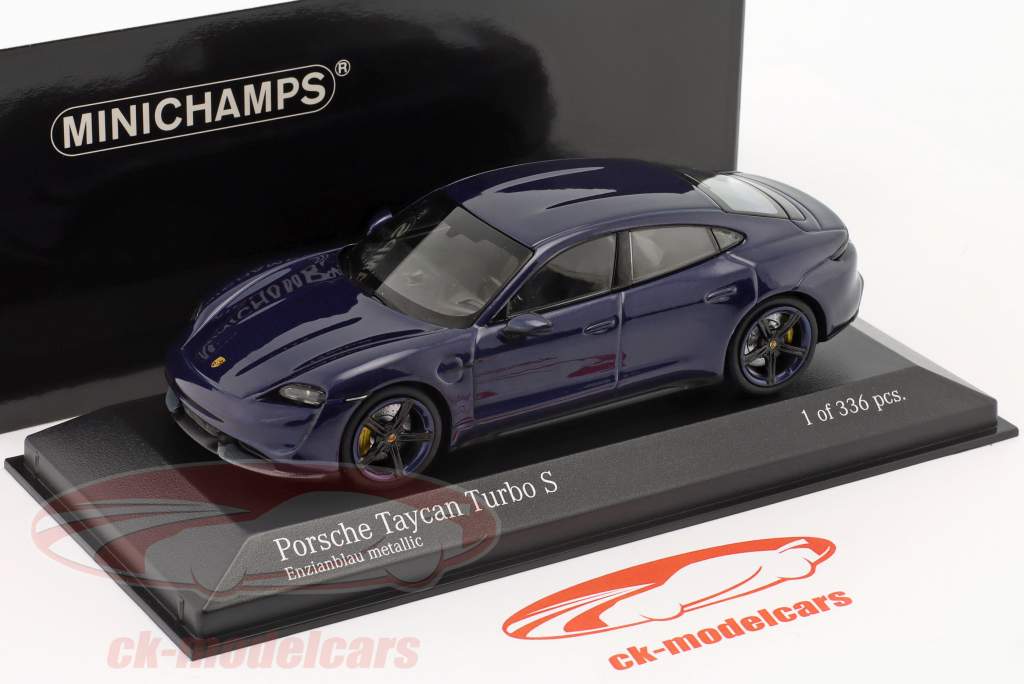 Porsche Taycan Turbo S Byggeår 2019 ensian blå metallisk 1:43 Minichamps