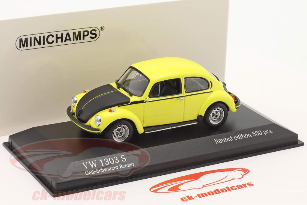 Volkswagen VW Bille 1303 S Byggeår 1973 gul-sort racer 1:43 Minichamps