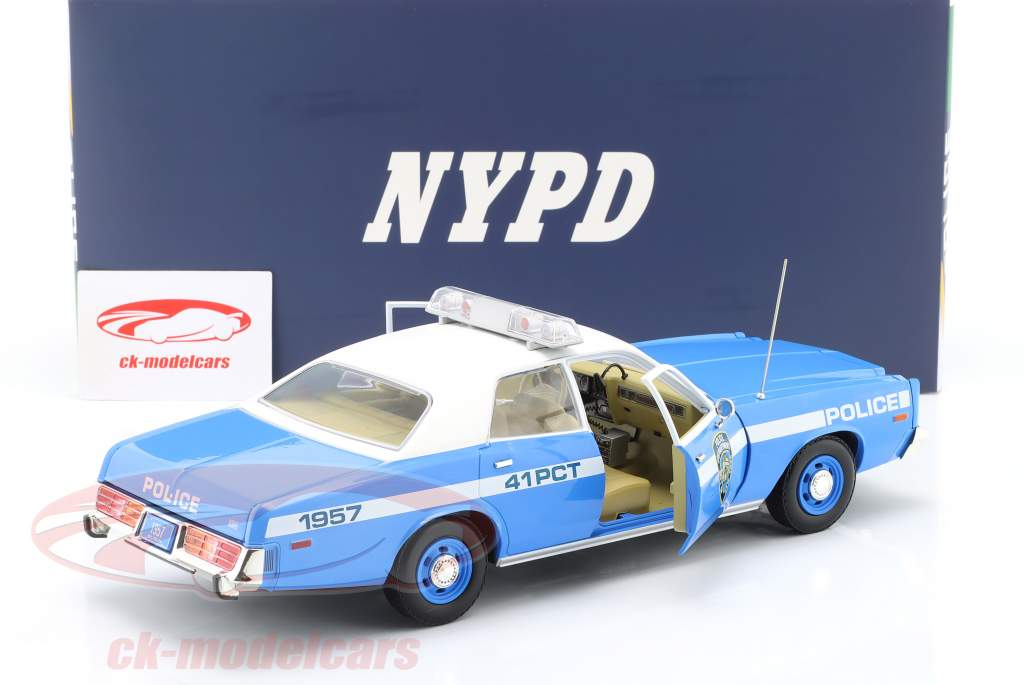 Dodge Monaco NYPD 1978 blauw / wit 1:18 Greenlight