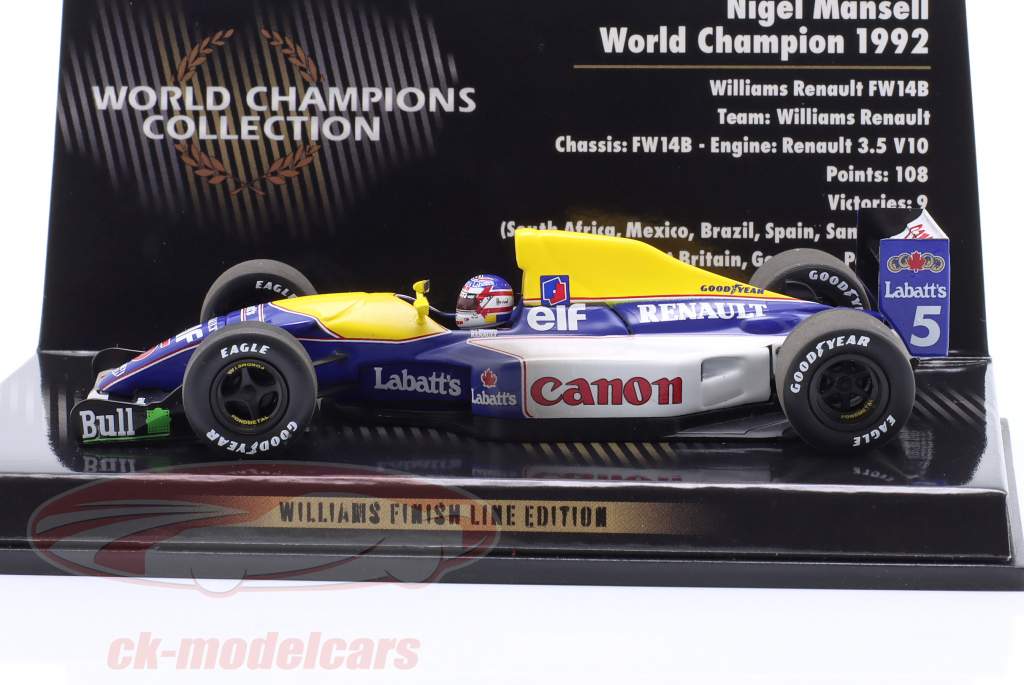 1/43 ミニチャンプス　ウイリアムズ　FW14B マンセル　チャンピオンBOX Williams F1 FW14B #5 Nigel Mansell 1992 World Champion 1:43
