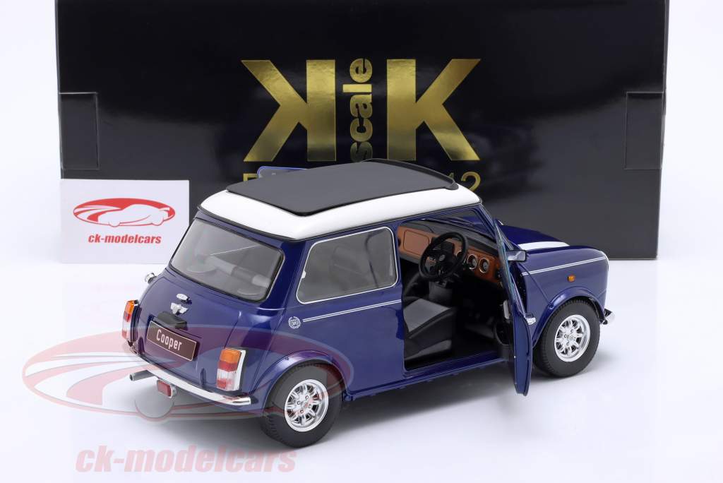 Mini Cooper mit Schiebedach blau metallic / weiß RHD 1:12 KK-Scale