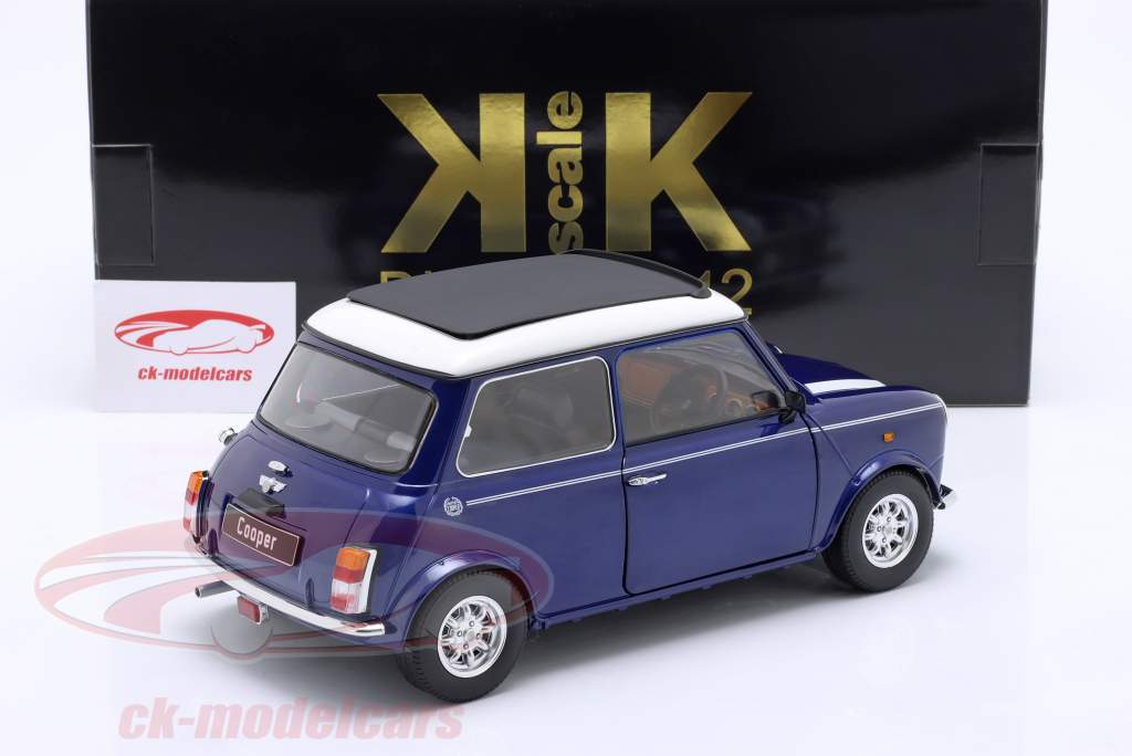 Mini Cooper mit Schiebedach blau metallic / weiß RHD 1:12 KK-Scale