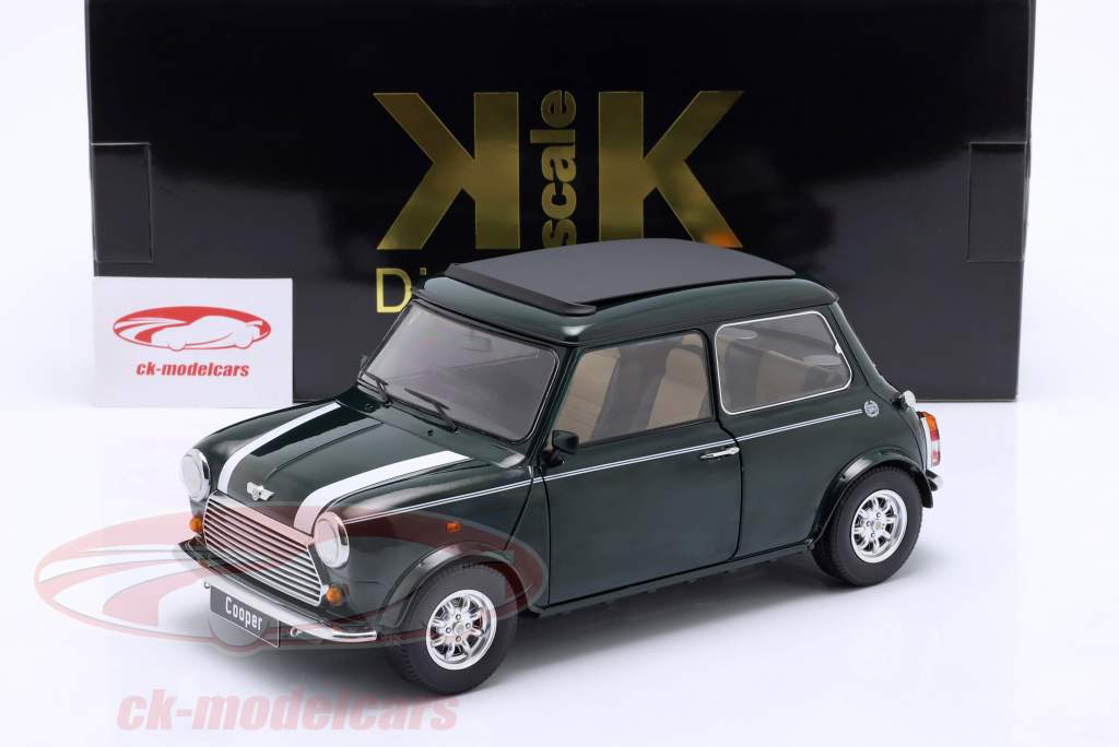 Mini Cooper con tetto apribile verde scuro / bianco RHD 1:12 KK-Scale