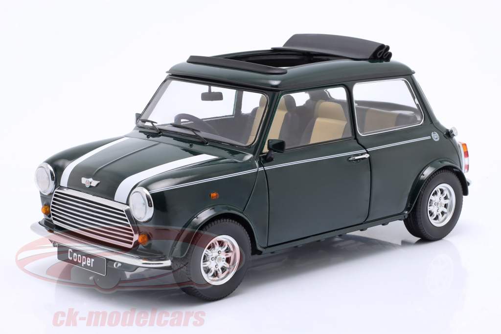 Mini Cooper con tetto apribile verde scuro / bianco RHD 1:12 KK-Scale