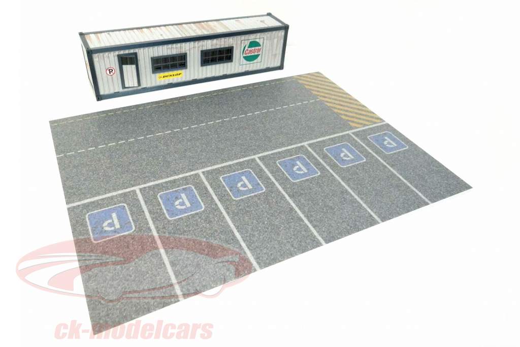 contêiner de escritório com estacionamentos diorama para modelos de carros 1:43 Dioramatoys
