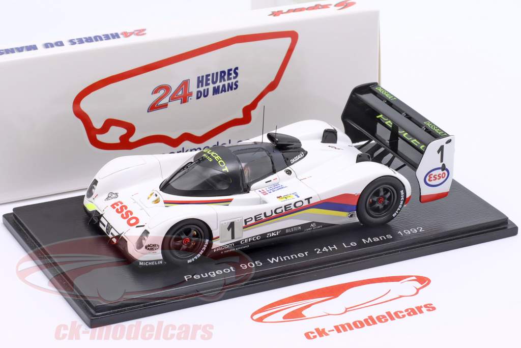 Peugeot 905 #1 勝者 24h LeMans 1992 Warwick, Dalmas, Blundell 1:43 Spark