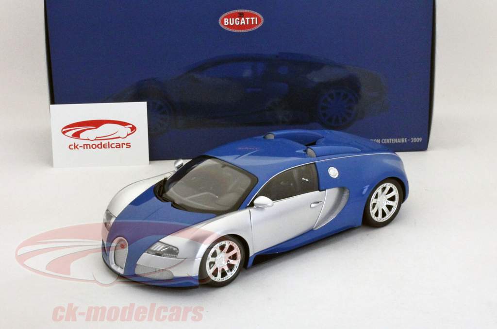 Bugatti Veyron L'Edition Centenaire ingebouwd 2009 chroom-blauw / blauw 1:18 Minichamps