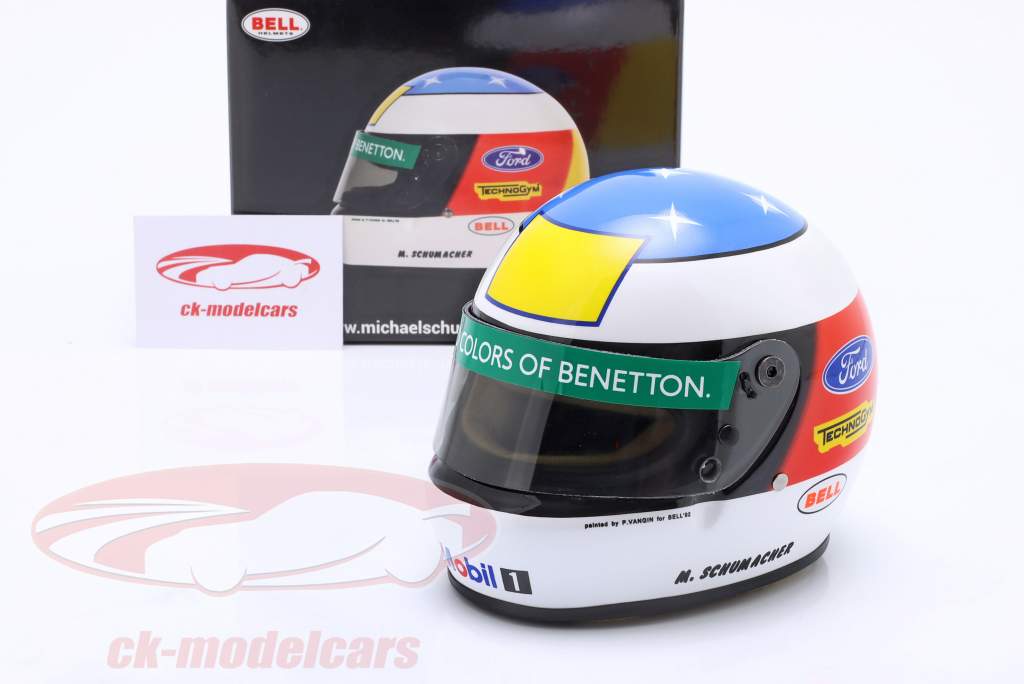 Michael Schumacher Benetton #19 1er Gagner Belgique GP formule 1 1992 casque 1:2 Bell