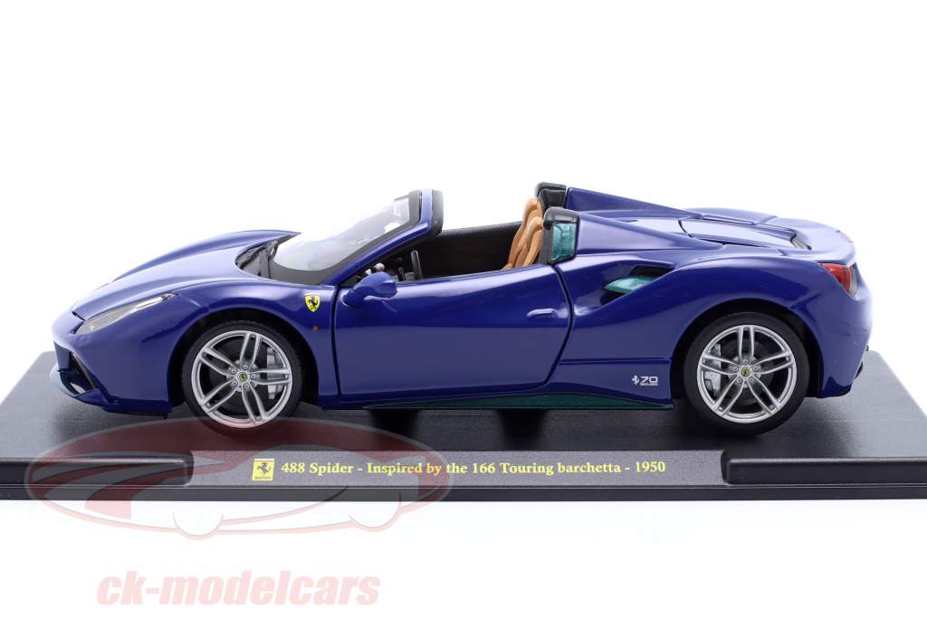Ferrari 488 Spider inspired by 166 Touring Barchetta (1950) bleu 1:24 Bburago