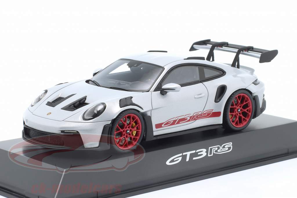 Porsche 911 (992) GT3 RS grigio ghiaccio metallico / piro rosso 1:43 Spark