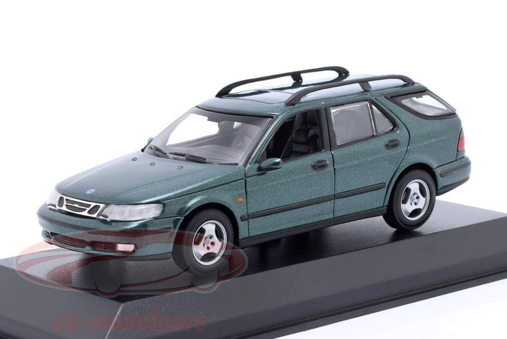 Saab 9-5 Break Année de construction 1999 vert foncé métallique 1:43 Minichamps