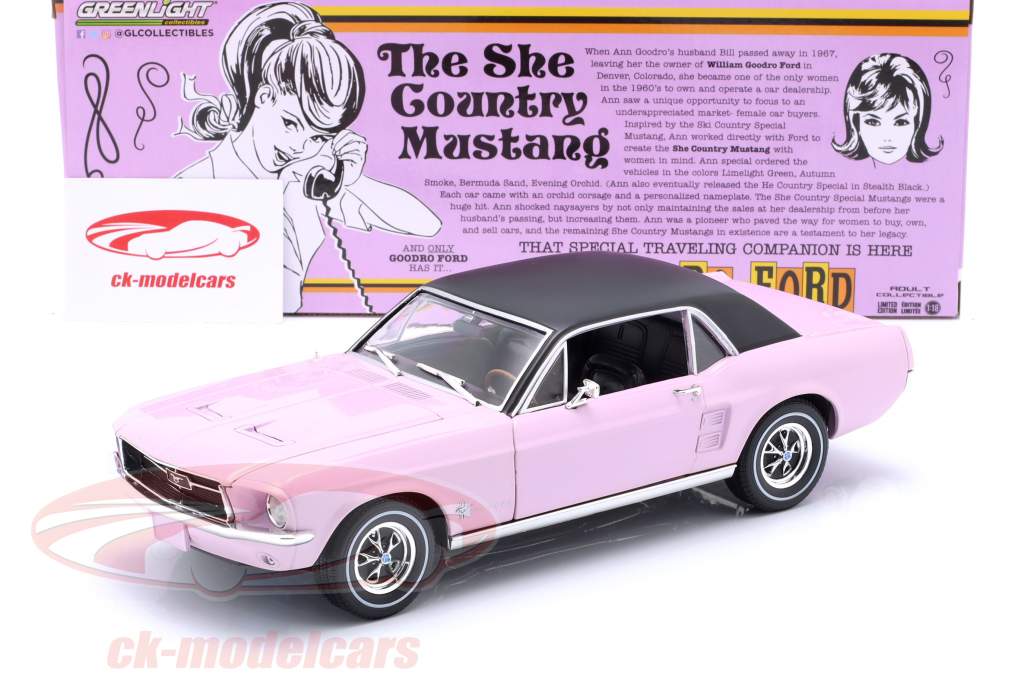 Ford Mustang Coupe Byggeår 1967 lyserød / sort 1:18 Greenlight