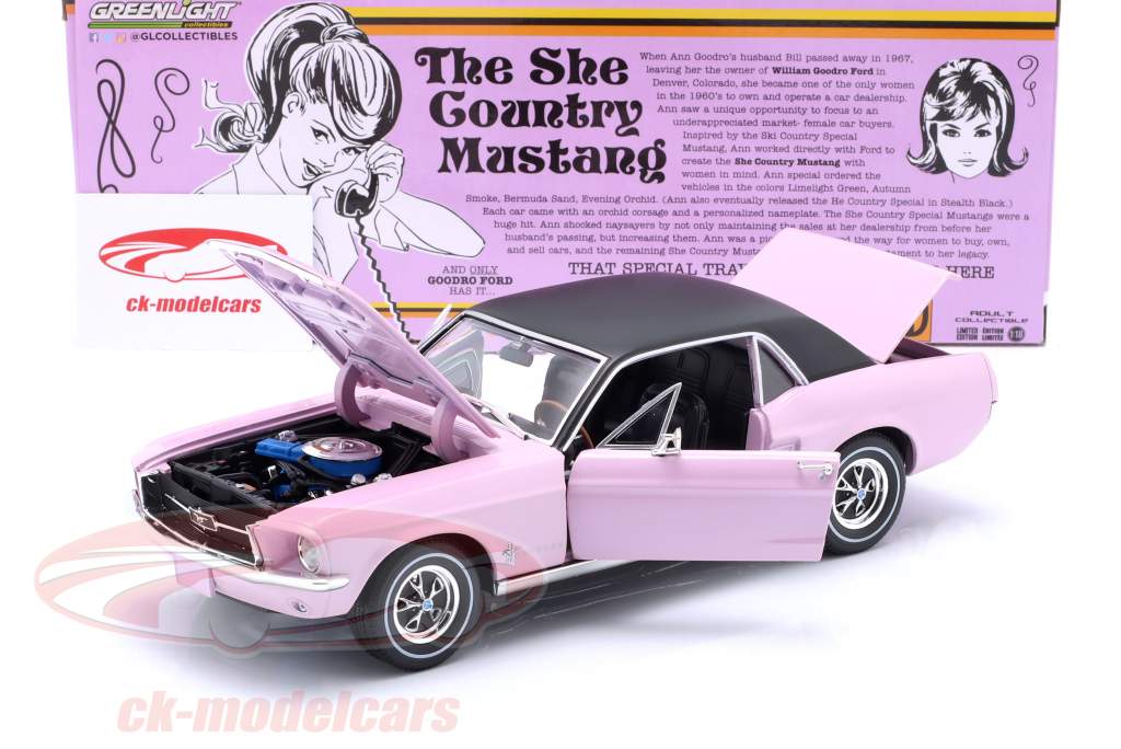 Ford Mustang Coupe Byggeår 1967 lyserød / sort 1:18 Greenlight