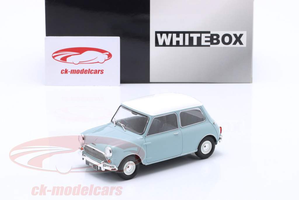 Austin Mini Cooper S Byggeår 1965 Lyseblå / hvid RHD 1:24 WhiteBox