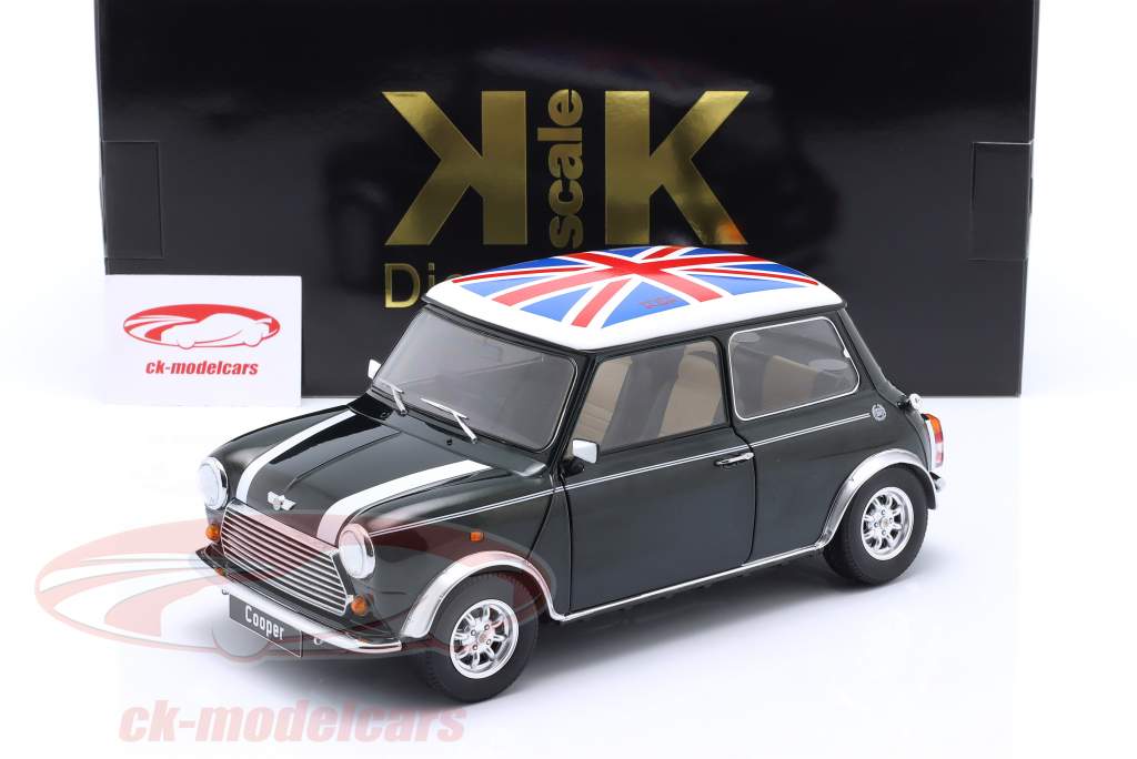 Mini Cooper Union Jack RHD donkergroen metalen / wit 1:12 KK-Scale