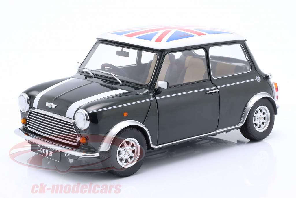 Mini Cooper Union Jack RHD 濃い緑色 メタリックな / 白 1:12 KK-Scale