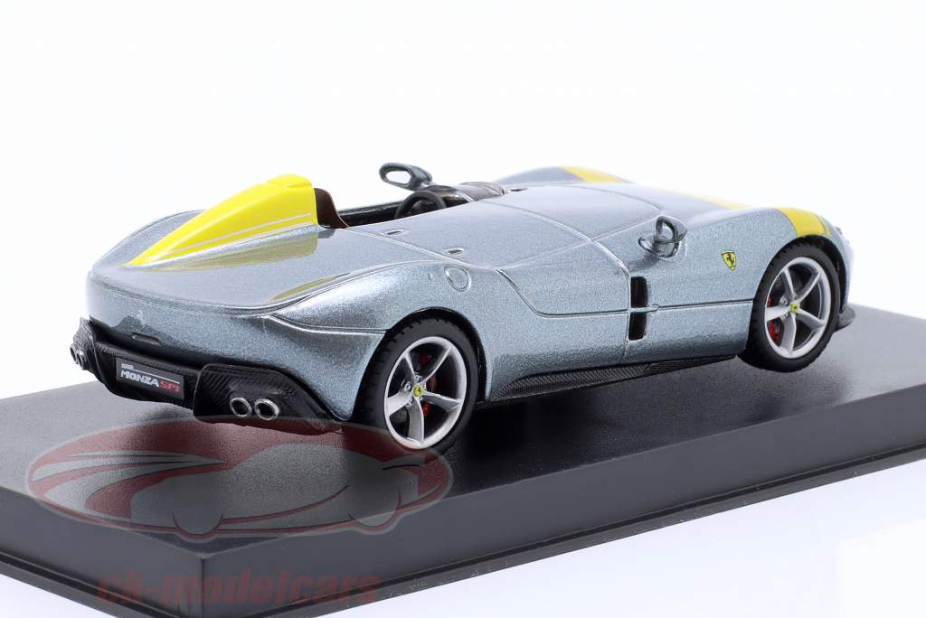 Ferrari Monza SP1 Année de construction 2019 Gris argent métallique / jaune 1:43 Bburago Signature