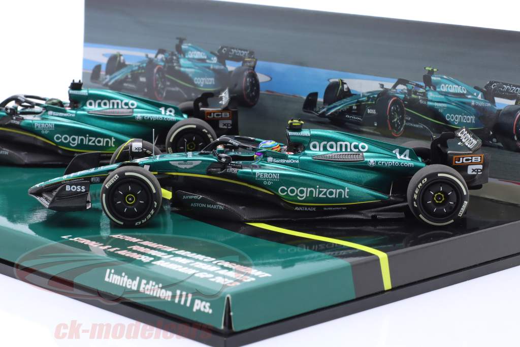 2-Car Set Alonso #14 & Stroll #18 Bahrain GP Formel 1 2023 1:43 Minichamps