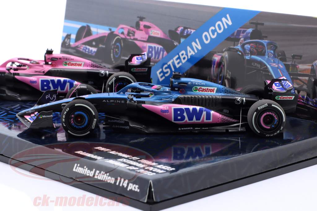 2-Car Set Esteban Ocon #31 Bahrain & Miami GP formel 1 2023 1:43 Minichamps