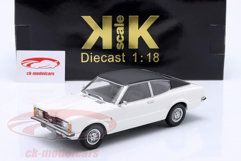 Ford Taunus GT Coupe avec Toit en vinyle Année de construction 1971 blanc / noir mat 1:18 KK-Scale