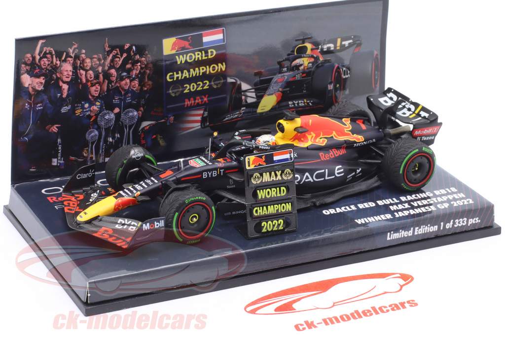 Max Verstappen Red Bull RB18 #1 vincitore Giappone GP formula 1 Campione del mondo 2022 1:43 Minichamps