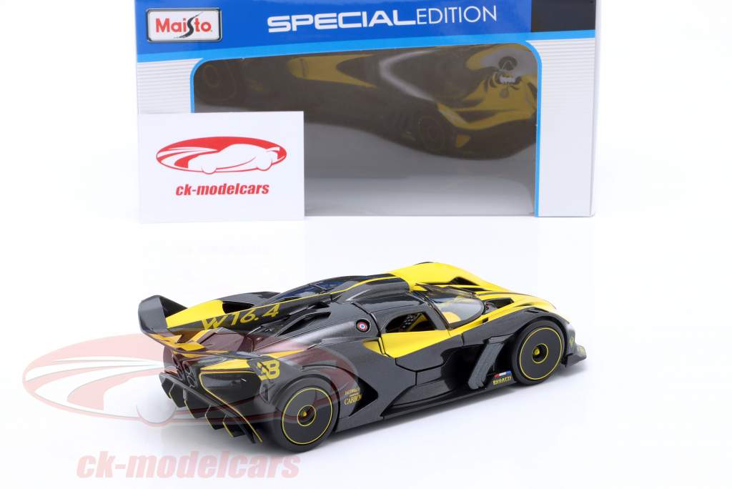 Bugatti Bolide W16.4 year 2020 yellow / carbon 1:24 Maisto