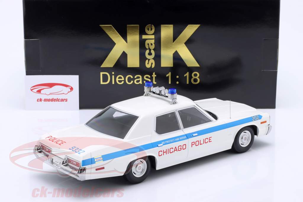 Dodge Monaco Chicago Police Année de construction 1974 blanc / bleu 1:18 KK-Scale