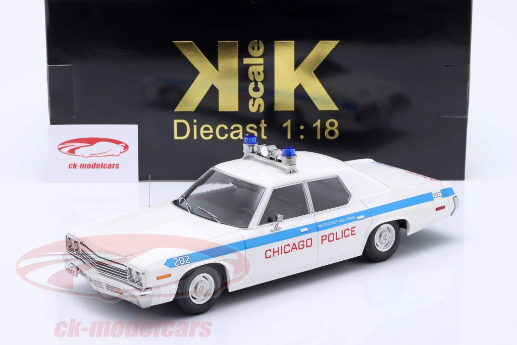 Dodge Monaco Chicago Police 建设年份 1974 白色的 / 蓝色的 1:18 KK-Scale
