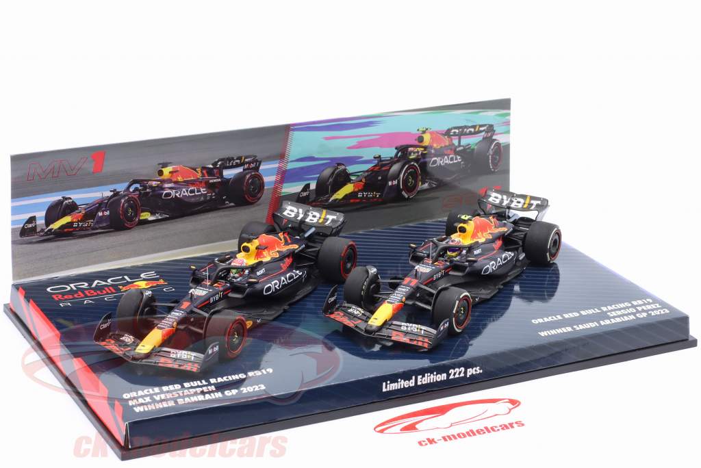 2-Car Set Verstappen #1 & Perez #11 vincitore Bahrein & Arabia Saudita GP formula 1 2023 1:43 Minichamps