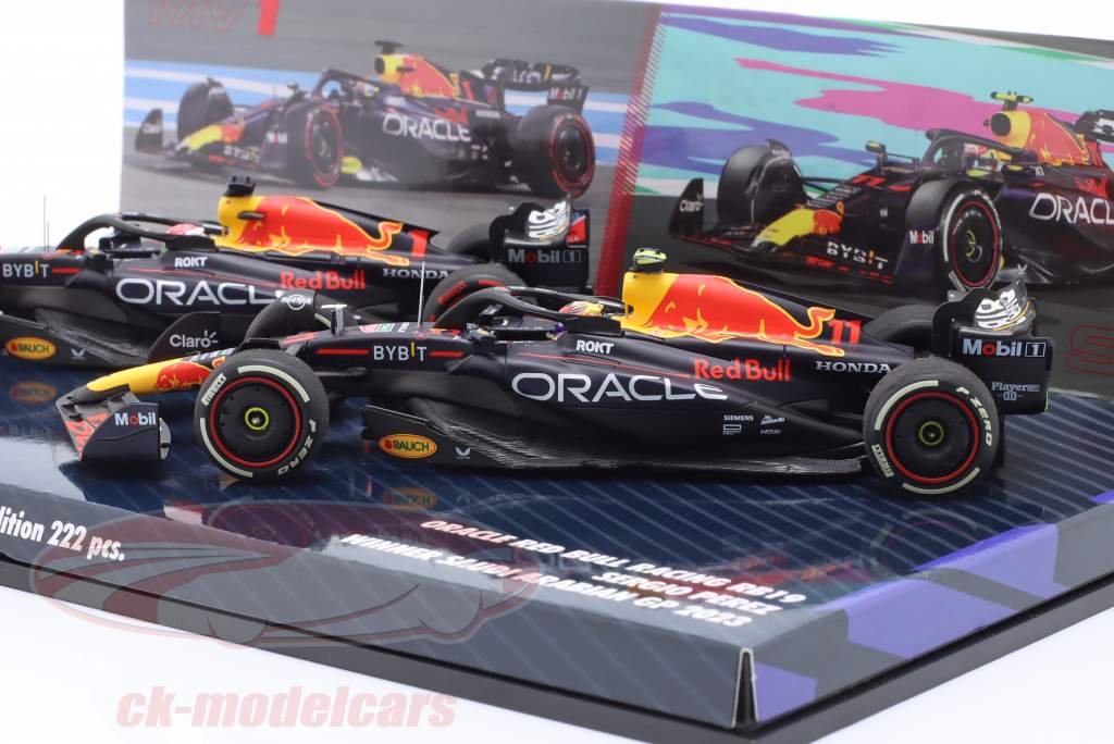 2-Car Set Verstappen #1 & Perez #11 vincitore Bahrein & Arabia Saudita GP formula 1 2023 1:43 Minichamps