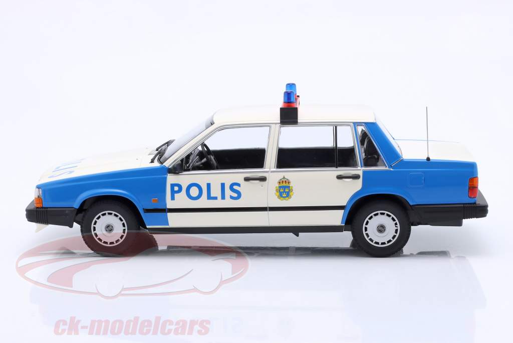 Volvo 740 GL polícia Suécia 1986 branco / azul 1:18 Minichamps