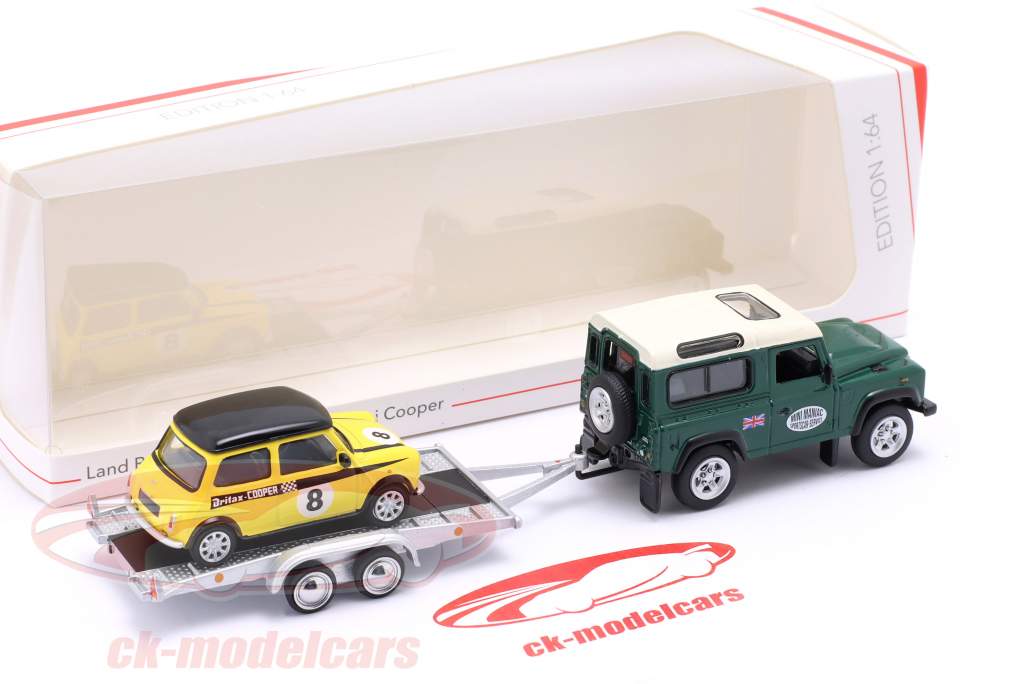 Land Rover Defender con trailer E Mini Cooper 1:64 Schuco