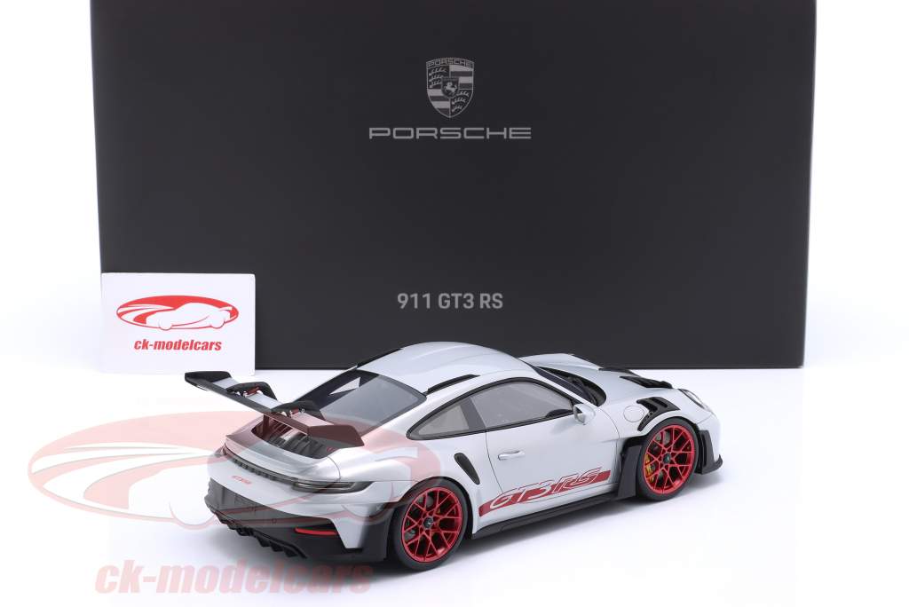 Porsche 911 (992) GT3 RS year 2022 ice gray metallic / pyro red 1:18 Spark