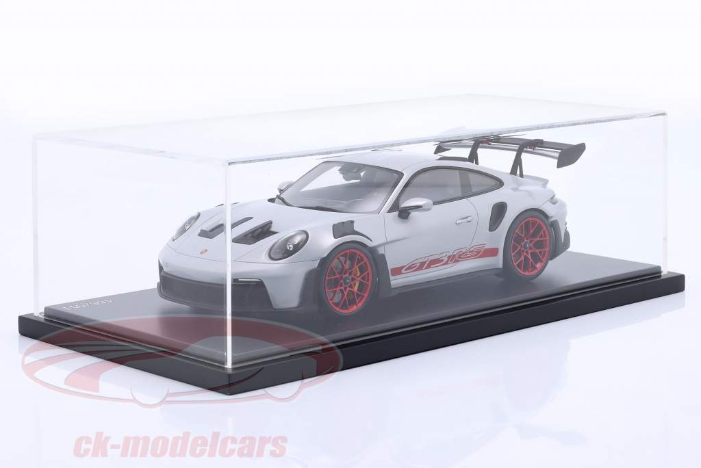 Porsche 911 (992) GT3 RS year 2022 ice gray metallic / pyro red 1:18 Spark