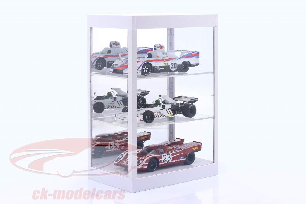 Vitrina individual con Iluminación LED y Espejo para escala 1:18, 1:24, 1:43 blanco Triple9