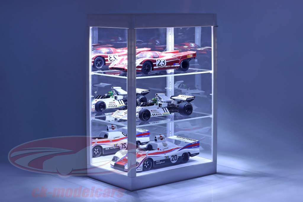 Vitrine única com Iluminação LED e Espelho para escala 1:18, 1:24, 1:43 branco Triple9