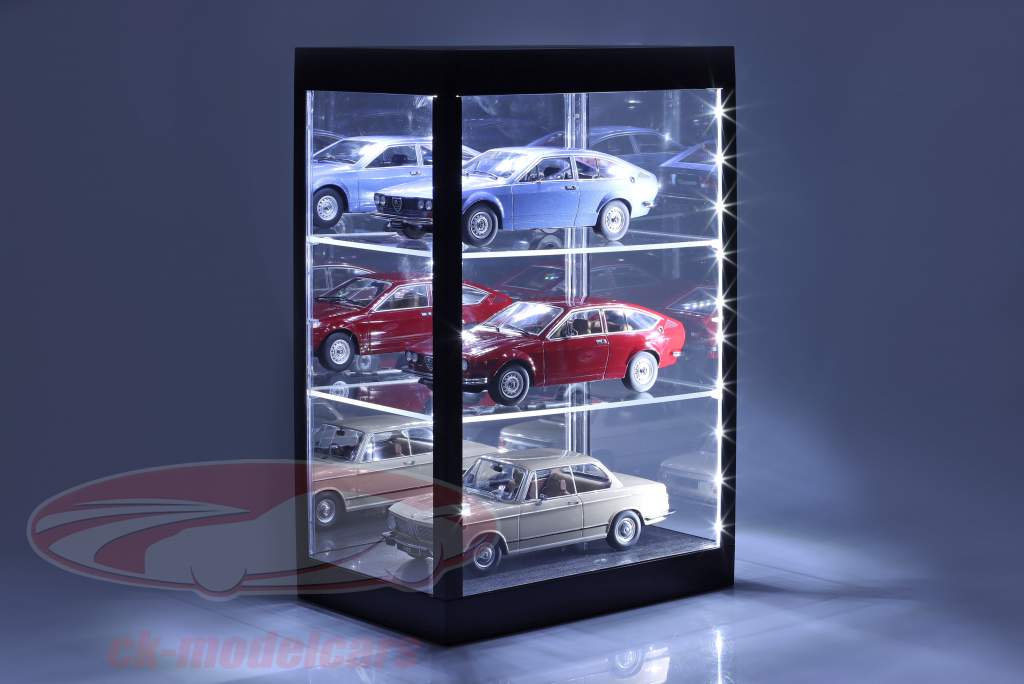 Vetrina singola con Illuminazione a LED E Specchio per scala 1:18, 1:24, 1:43 nero Triplo9