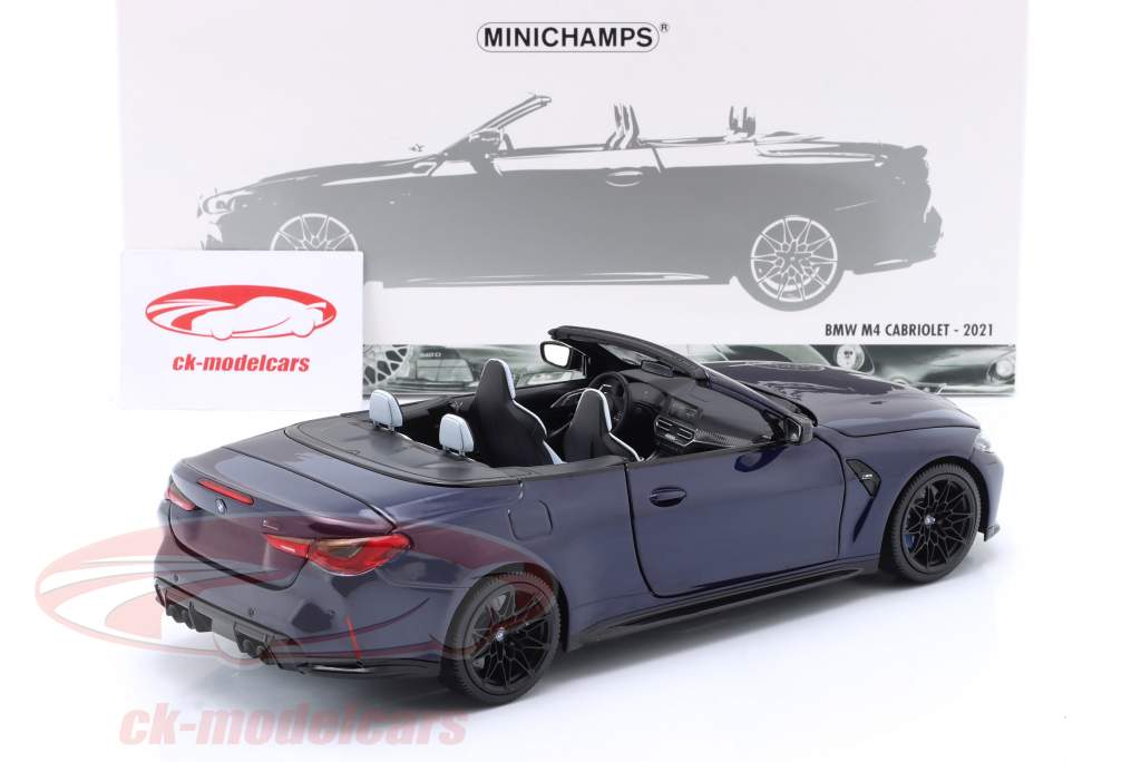 BMW M4 Cabriolet (G83) Baujahr 2021 dunkelblau metallic 1:18 Minichamps