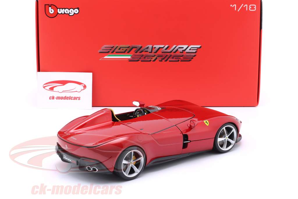 Ferrari Monza SP1 Ano de construção 2019 vermelho metálico 1:18 Bburago Signature
