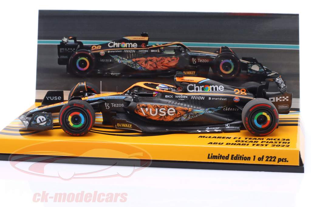 Oscar Piastri McLaren MCL36 #28 Abu Dhabi Test formule 1 2022 1:43 Minichamps
