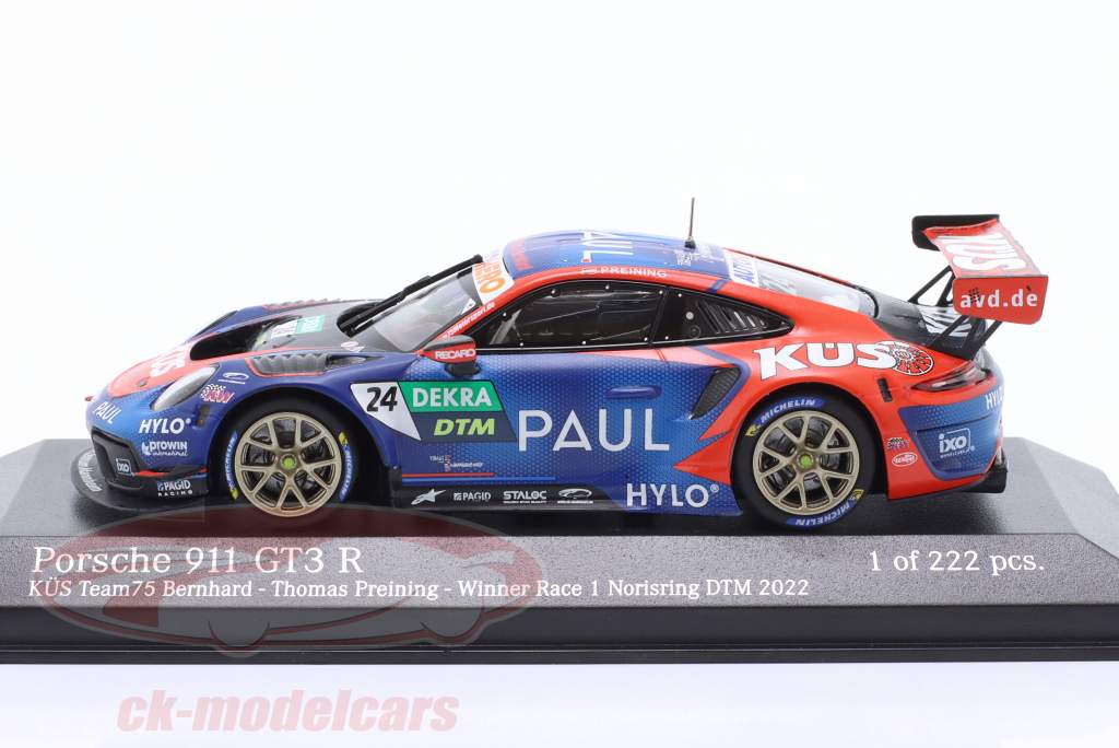 Porsche 911 GT3 R #24 ganador Norisring DTM 2022 KÜS Team75 Preining 1:43 Minichamps