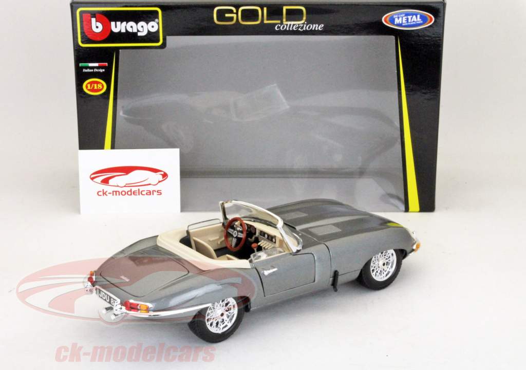 Jaguar E-Type Convertible År 1961 grå metallic 1:18 Bburago