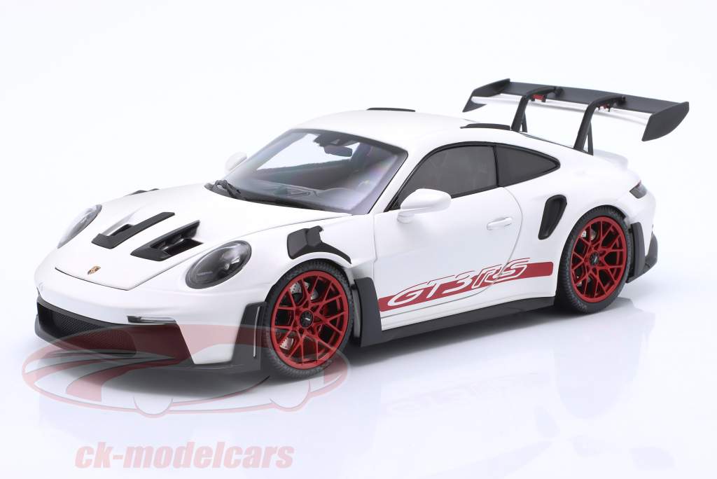 Porsche 911 (992) GT3 RS year 2022 white / red rims 1:18 Minichamps