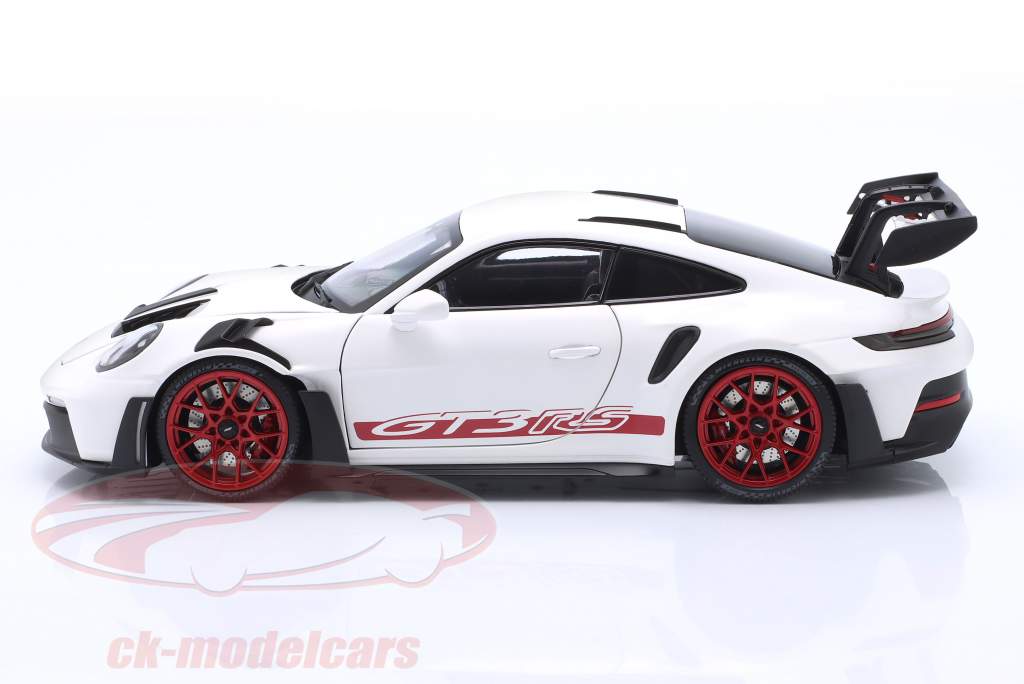 Porsche 911 (992) GT3 RS year 2022 white / red rims 1:18 Minichamps